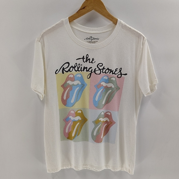 Rolling Stones Graphic Tee Size Medium Ivory Multi Color Graphic Short Sleeve - Picture 1 of 5